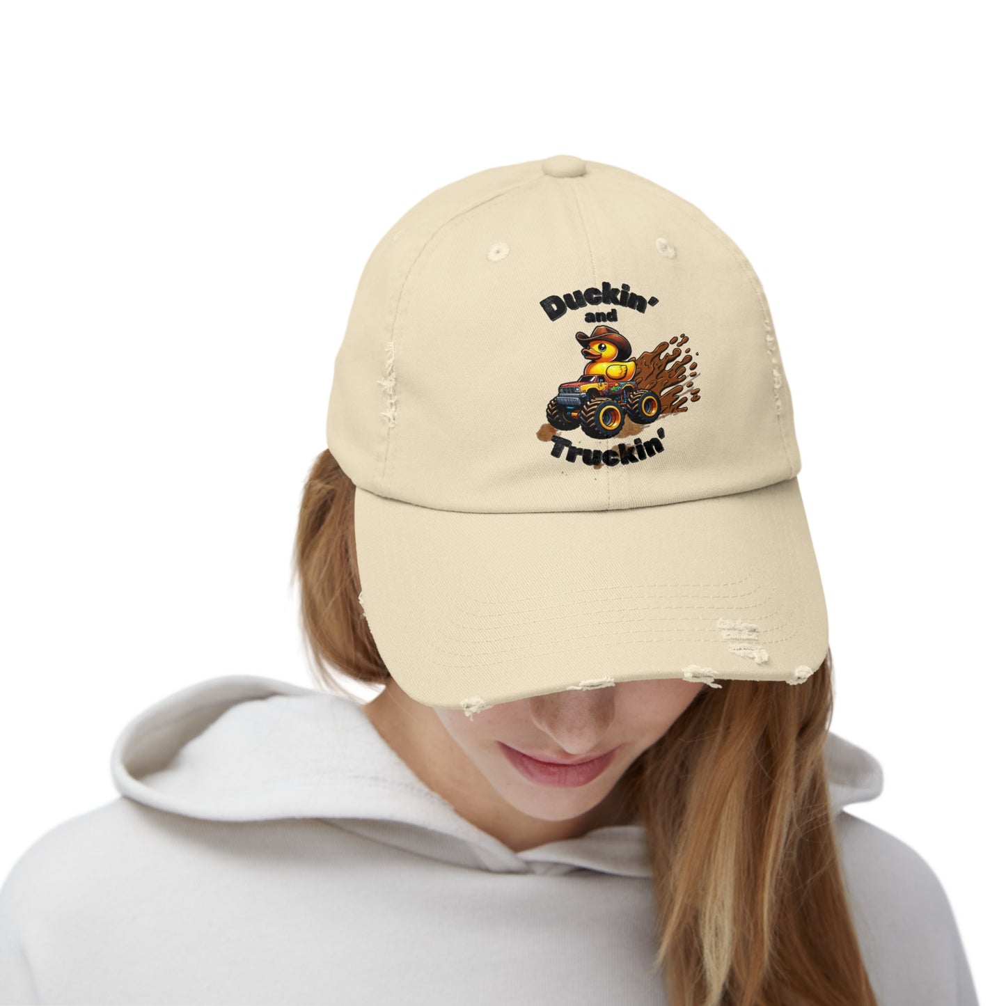 Unisex Duckin' and Truckin' Distressed Cap, Trucker Hat, Baseball hat, ball cap, gifts for her, gifts for him, Beach hat