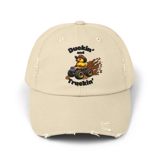 Unisex Duckin' and Truckin' Distressed Cap, Trucker Hat, Baseball hat, ball cap, gifts for her, gifts for him, Beach hat