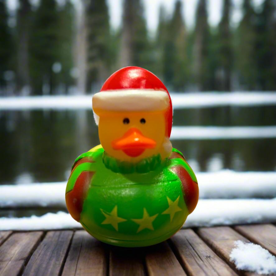 Ugly Christmas Sweater Green Rubber Duck