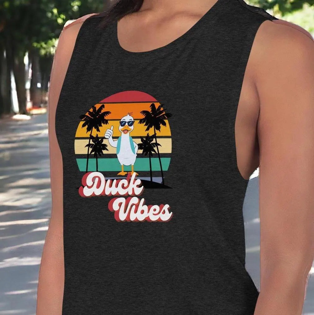 Duck Vibes Sunset Ladies’ Tank, Rubber Ducky, Summer Tee, Graphic T-shirt, Tank Top