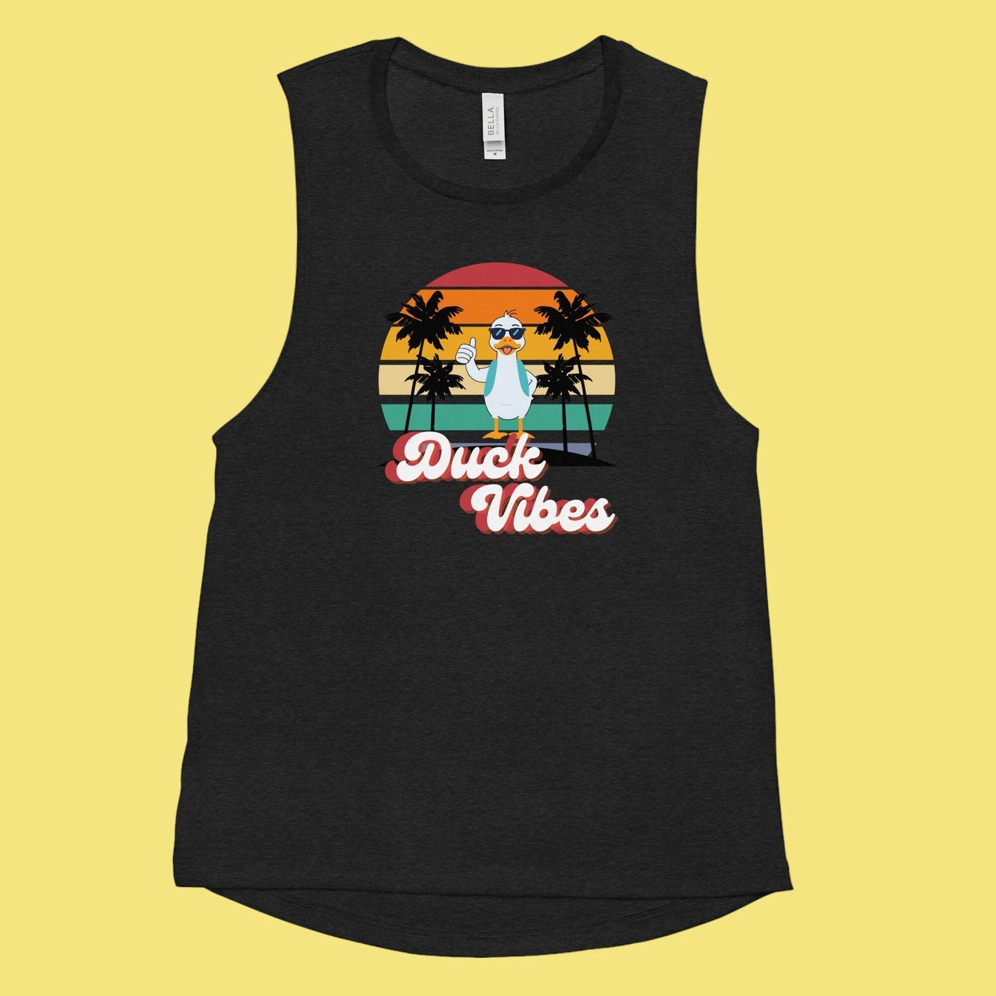 Duck Vibes Sunset Ladies’ Tank, Rubber Ducky, Summer Tee, Graphic T-shirt, Tank Top